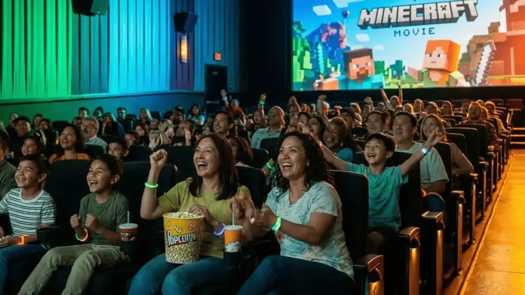 A Minecraft Movie theater audience enjoying